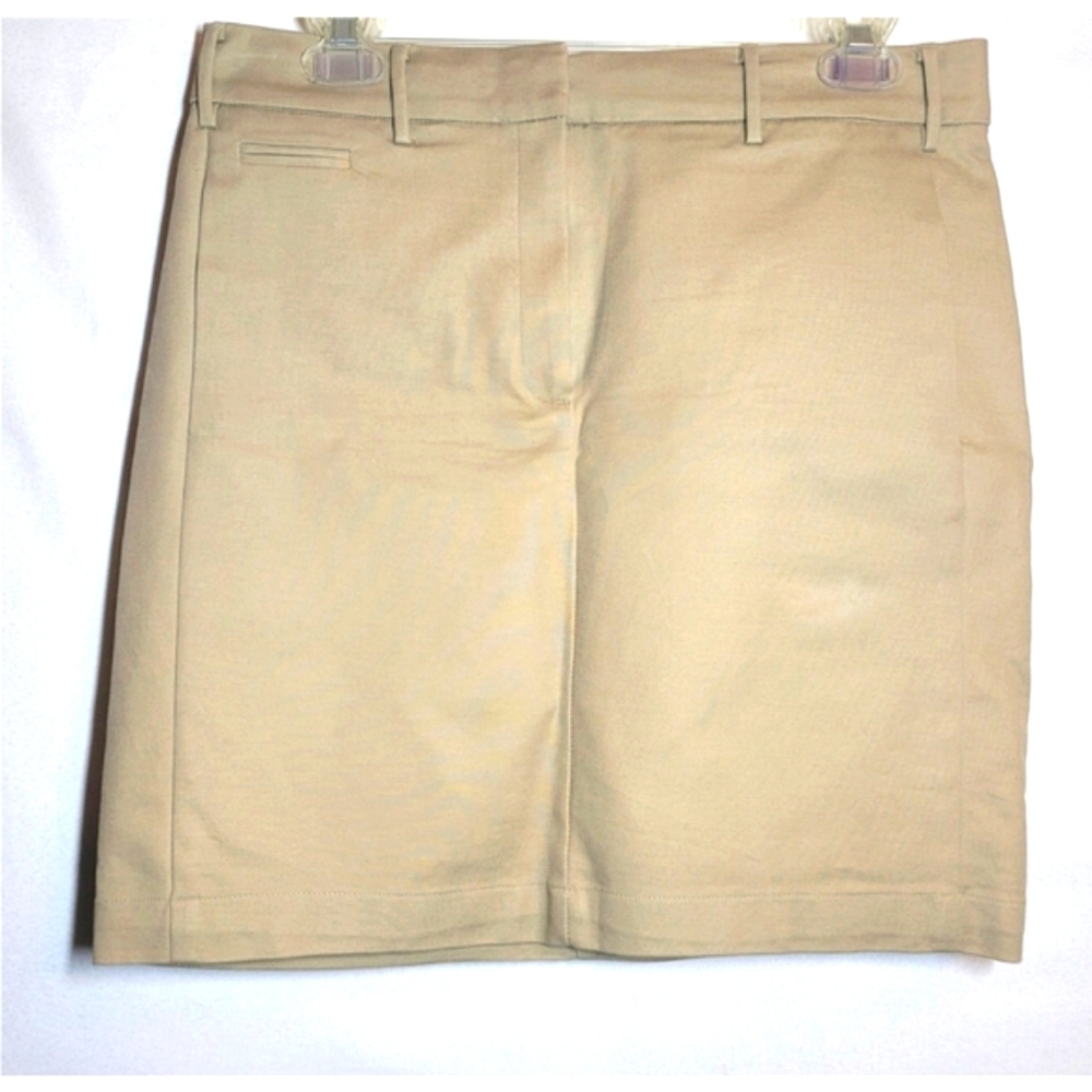 MNG BY MANGO Women's Mini Skirt Size 6 Khakis Tan Pockets Logo